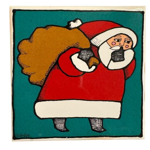 Ursula Dodge Whimsical Fun Christmas Ceramic Tile Coasters Set of 4 - Picture 5 of 7